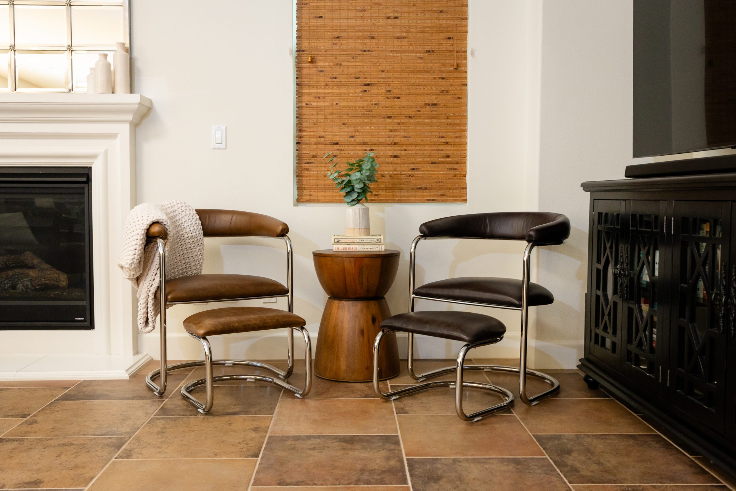 The Lorren Ottoman in Brown-Olive and Natural Steel - Image 3